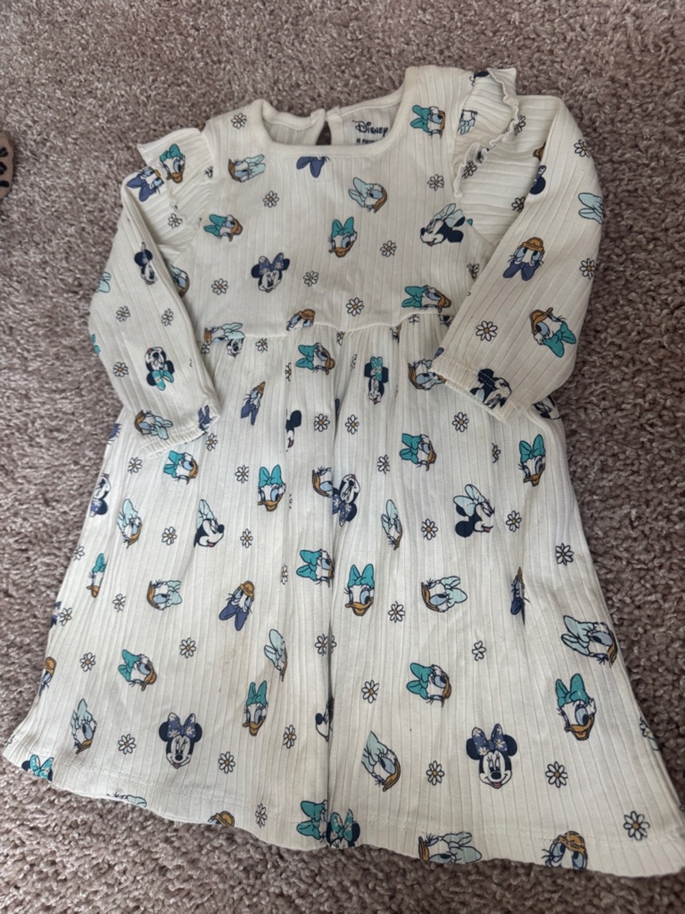 Disney Cream Long Sleeve Dress with Daisy & Minnie Teal Accents